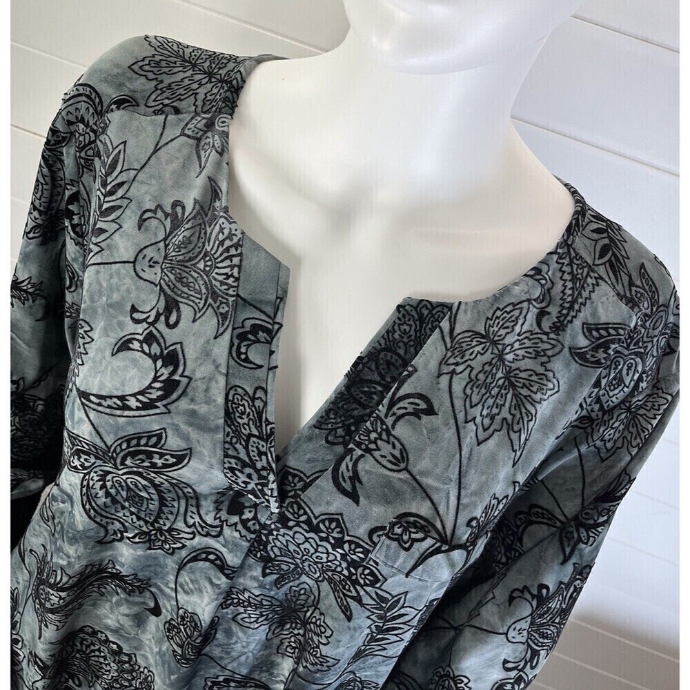 Burnout Velvet Blouse Gray/Black Sz XL Paisley Whimsygoth Fairy Grunge Witchy - Picture 3 of 12